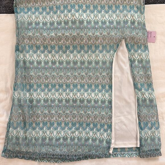 Wild Fable Crochet Summer Slip Dress Aqua Midi Sz M Y2K Style Beachy Coastal - Picture 9 of 12